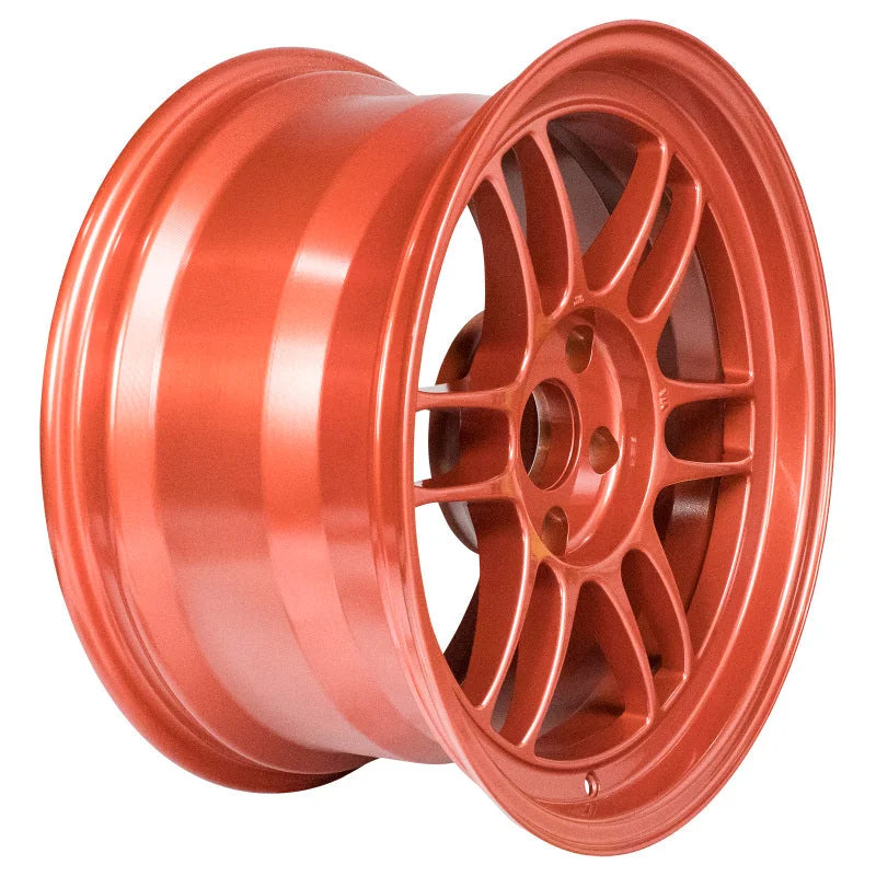 Enkei RPF1 17x9 5x114.3 22mm Offset 73mm Bore Orange Wheel - Side View