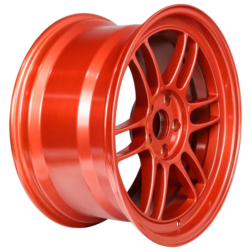 Enkei RPF1 18x9.5 5x114.3 38mm Offset 73mm Center Bore Orange Wheel - Side View