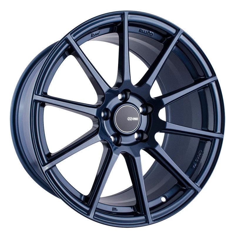 Enkei TS10 18x9.5 35mm Offset 5x114.3 Bolt Pattern 72.6mm Bore Dia Blue Silver Wheel - Side View