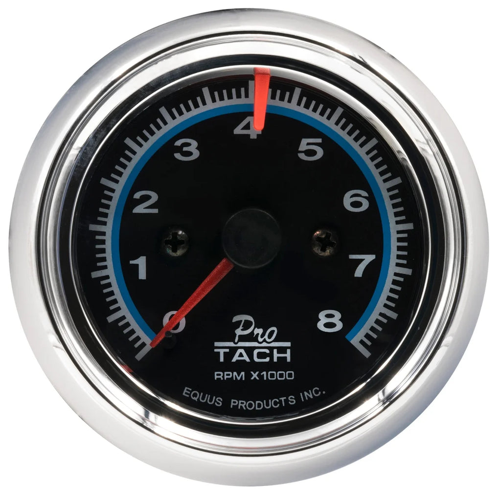 Equus 6000 Series Gauge Tachometer 2 1/2" 8000 RPM Black Dial Chrome Case - Main Product View