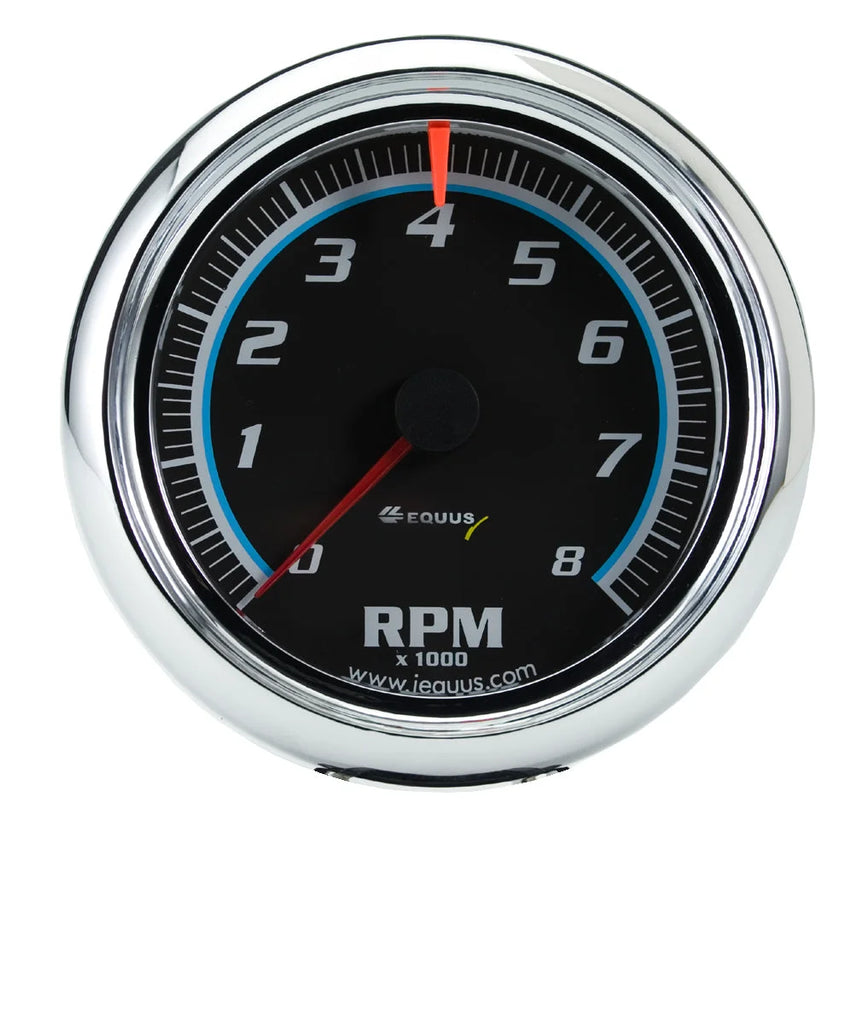 Equus 6000 Series Gauge Tachometer 3-3/8" 8000 RPM Black Dial Chrome Case - Main Product View