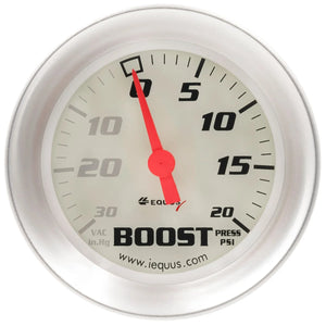 Equus GAUGE VACUUM BOOST 2-5/8" 30 INHG/20 PSI 270 SWEEP MECH WHT SLVR 8000