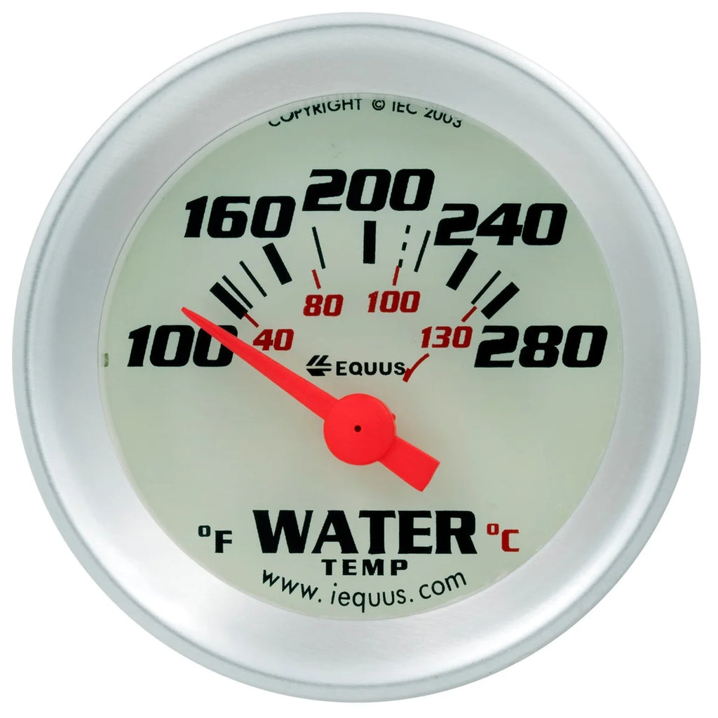 Equus GAUGE WATER TEMP 1.5" 100-280 F 90 DEGREE SWEEP ELEC WHT SLVR 8000 SERIE