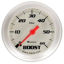 Load image into Gallery viewer, Equus Gauge Boost 2" 60 PSI 270 Degree Sweep Mech White Silver 8000 Series - Main Product View