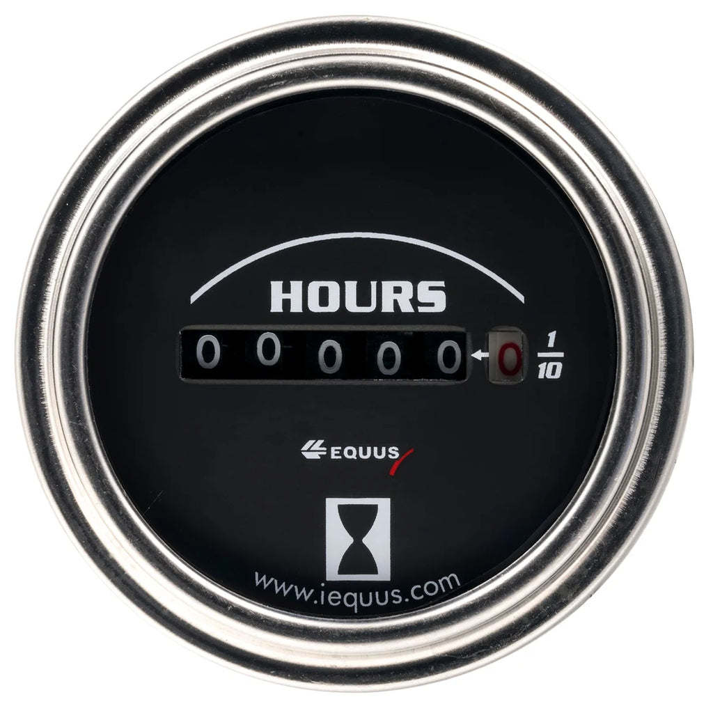 Equus Gauge Hourmeter 2" 10K Hours Elec (8V-60V) Blk Dial Chrme Bezel 7000 Serie - Main Product View