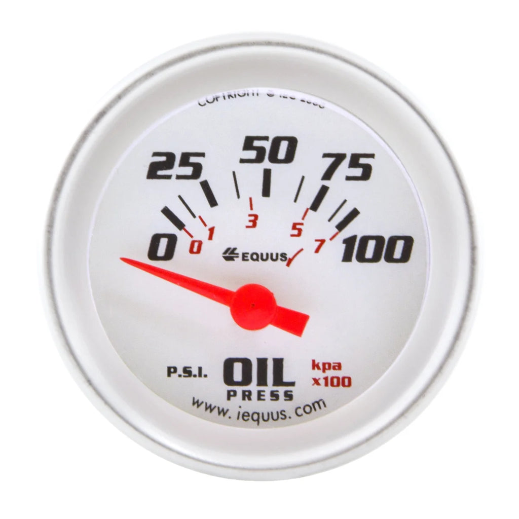 Equus Gauge, Oil Pressure, 2" , 90 Degree Sweep, Elec, White, Silver, 8000 Series E8264