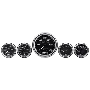 Equus Gauge Set 3-3/8" Mech Speedo 2" OILP/WTEMP/FUEL/VOLT Blk Chrm 7000 Series - Main Product View