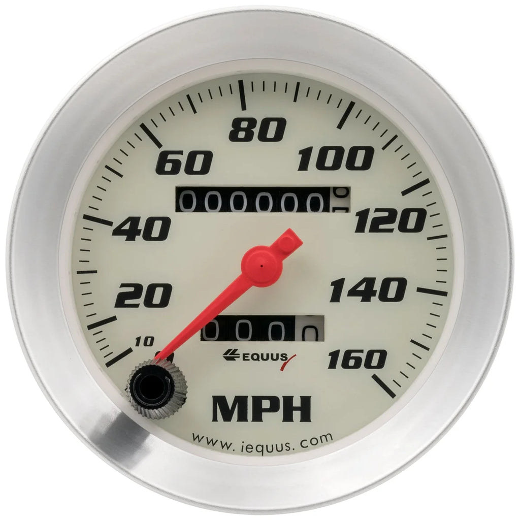 Equus Gauge, Speedo, 3.4" 160 MPH, 270 Degree Sweep, Mech, White, Silver, 8000 Series E8076