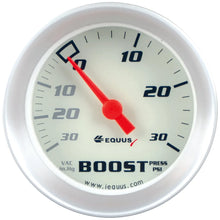 Load image into Gallery viewer, Equus Gauge, Vacuum Boost, 2&quot; 30 InHG/30 PSI, 270 Degree Sweep, Mech, Wht, Slvr, 8000 E8257