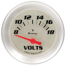 Load image into Gallery viewer, Equus Gauge Volt Meter 2-5/8" 8-18V 90 Degree Sweep Elec White Silver 8000 - Main Product View