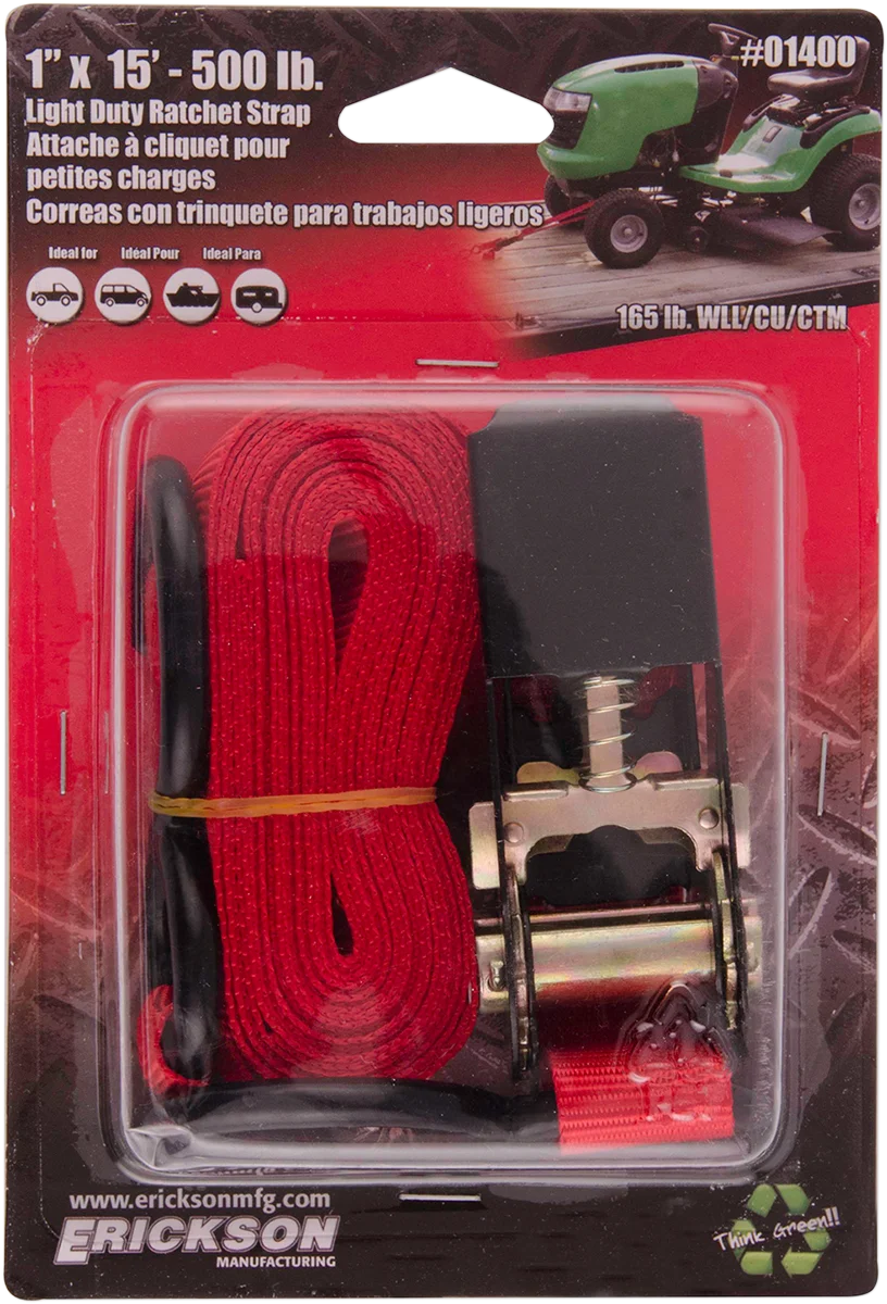 Erickson Ratchet Strap - 1" x 15' - Red 01400 - Side View