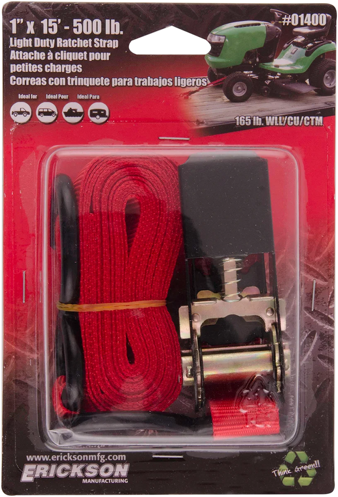 Erickson Ratchet Strap - 1" x 15' - Red 01400 - Side View
