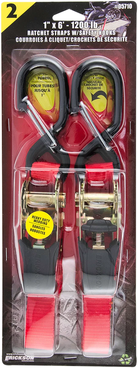 Erickson Ratchet Straps - 1" x 6' - Red - Pair 05710 - Side View