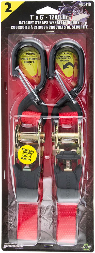 Erickson Ratchet Straps - 1" x 6' - Red - Pair 05710 - Side View