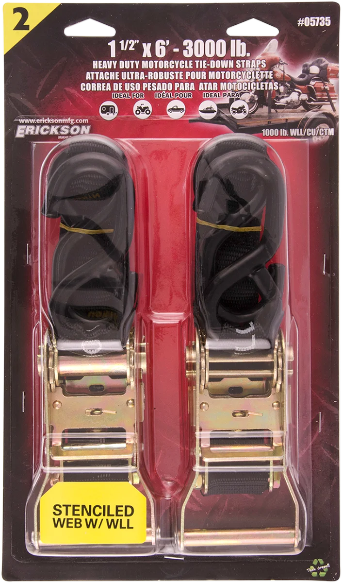 Erickson Ratchet Straps - 1.5" x 6' - Black 05735 - Side View