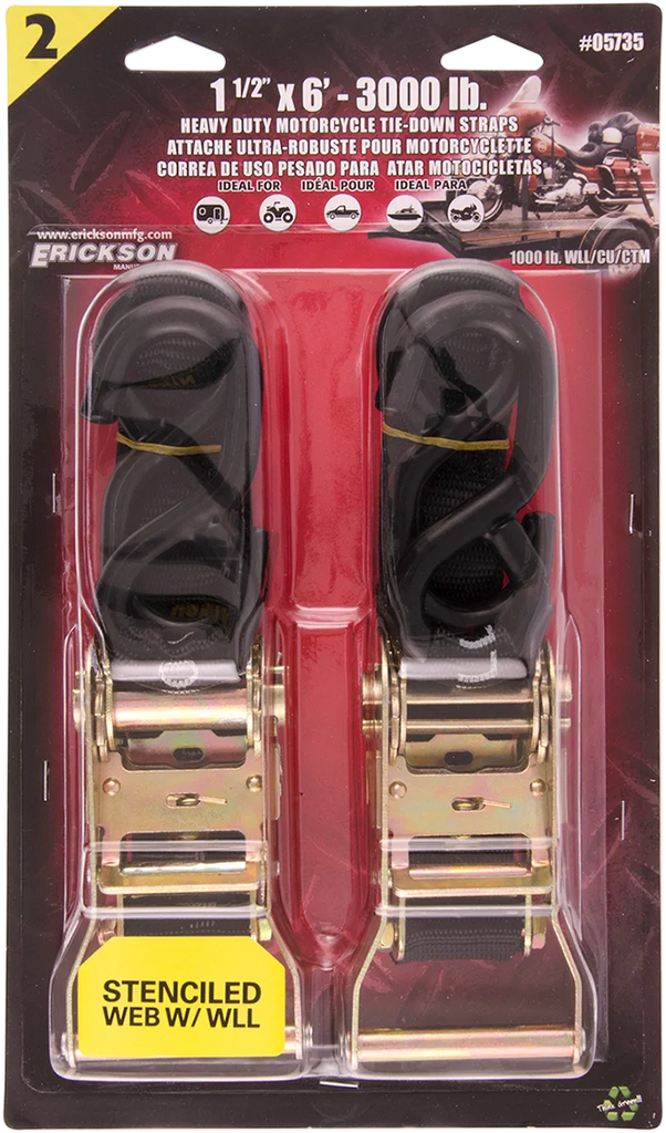 Erickson Ratchet Straps - 1.5" x 6' - Black 05735 - Side View