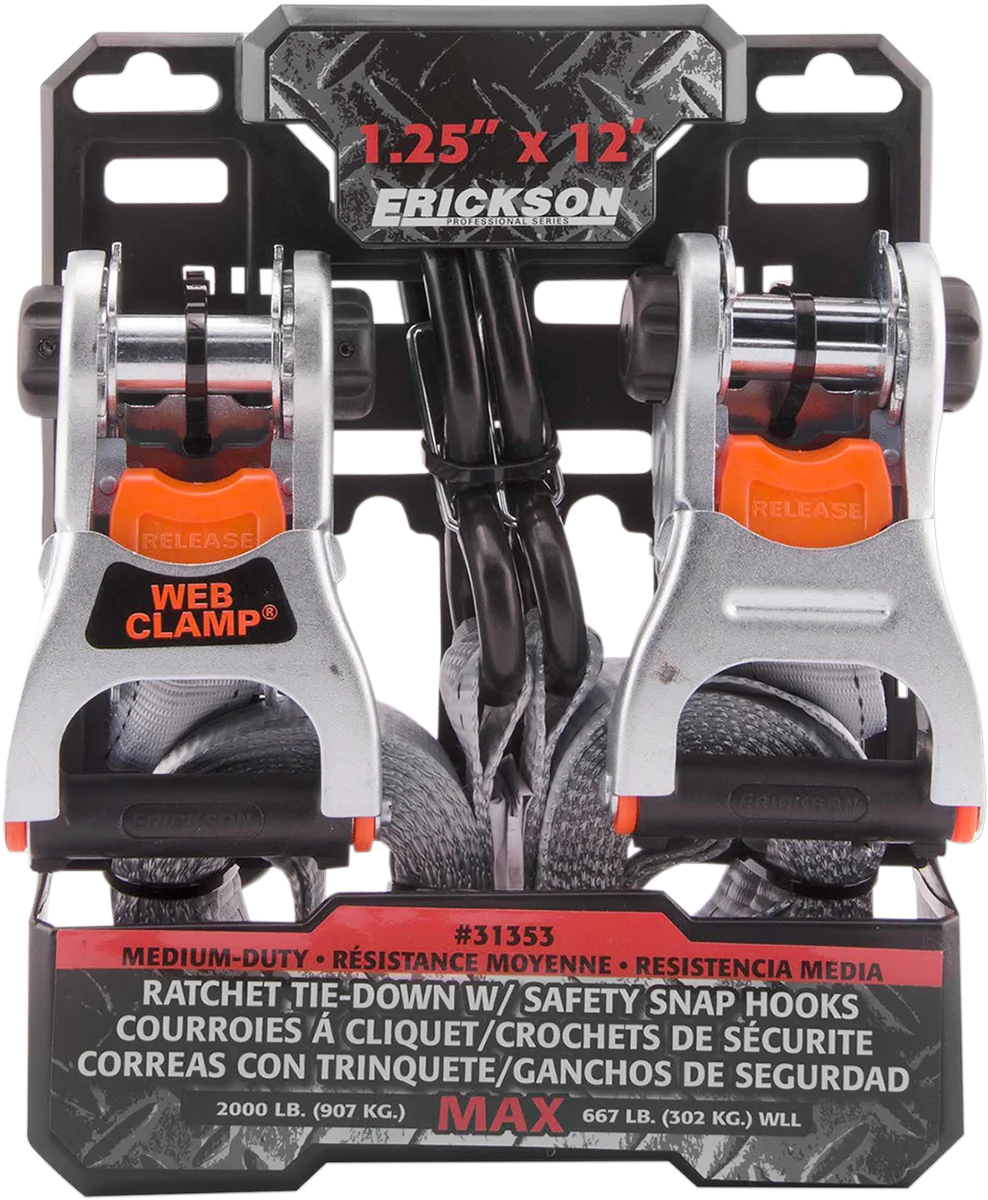Erickson Ratchet Tie-Down - 1.25" x 12' - Gray 31353 - Side View