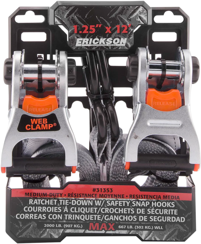 Erickson Ratchet Tie-Down - 1.25" x 12' - Gray 31353 - Side View