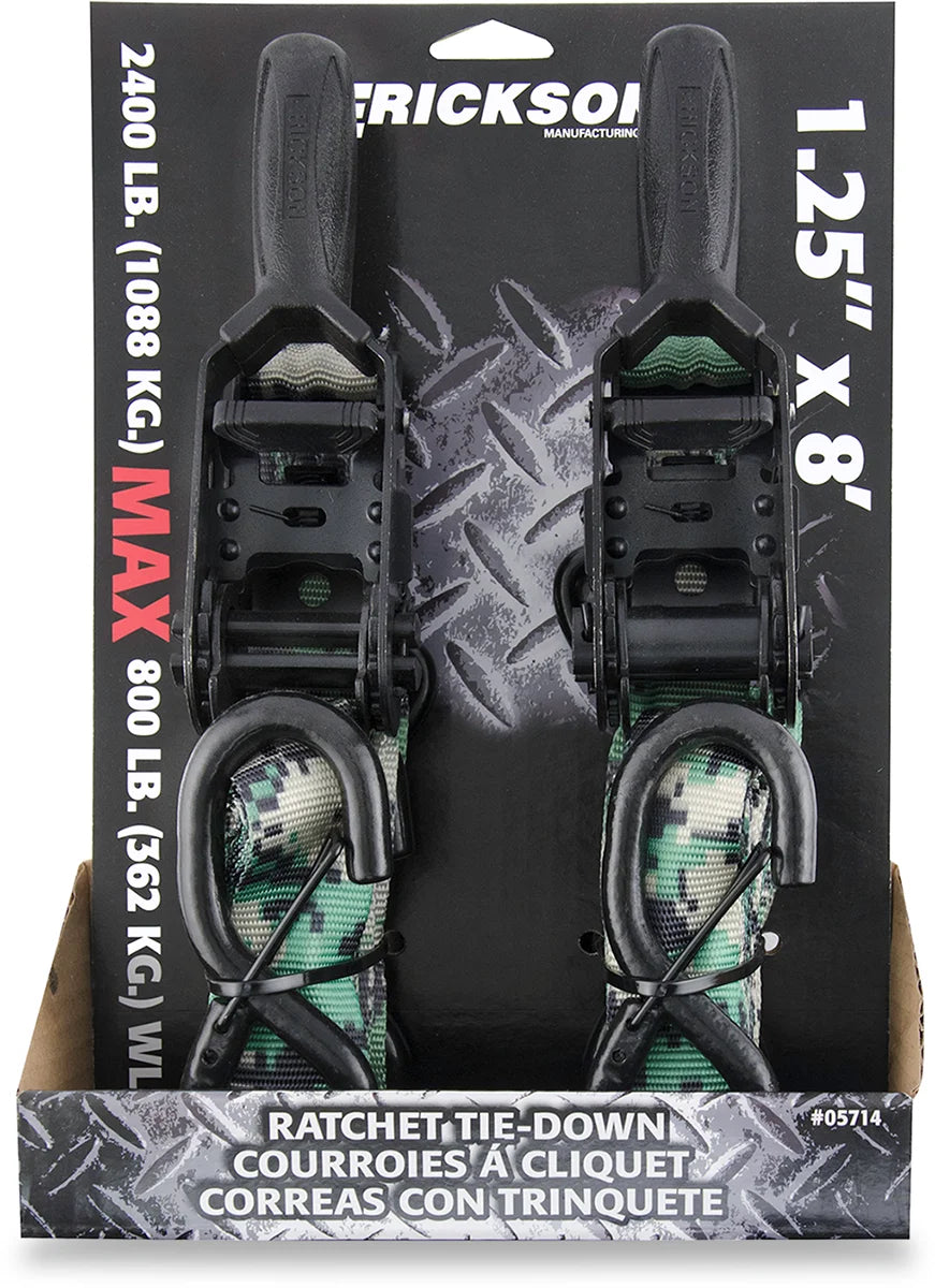 Erickson Ratchet Tie-Down - 1.25" x 8' - Camo 05714 - Side View