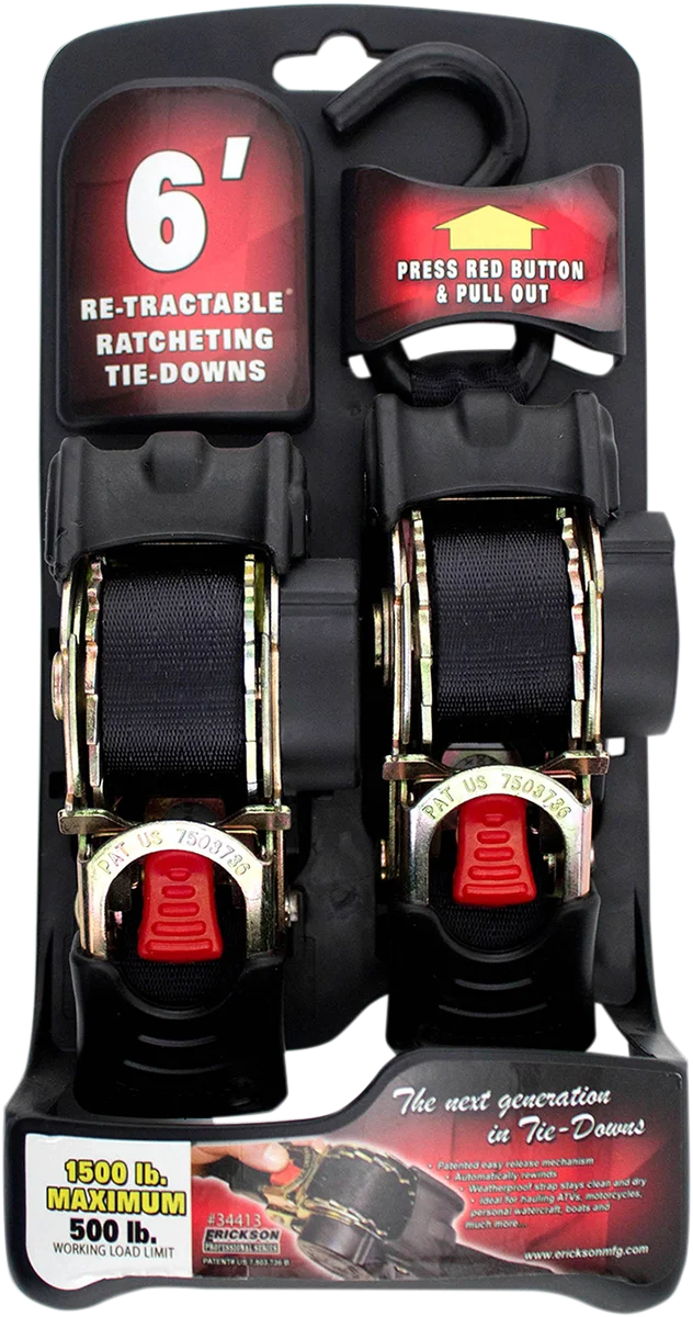 Erickson Retractable Ratchet Tie-Downs - 6' - Black 34413 - Side View
