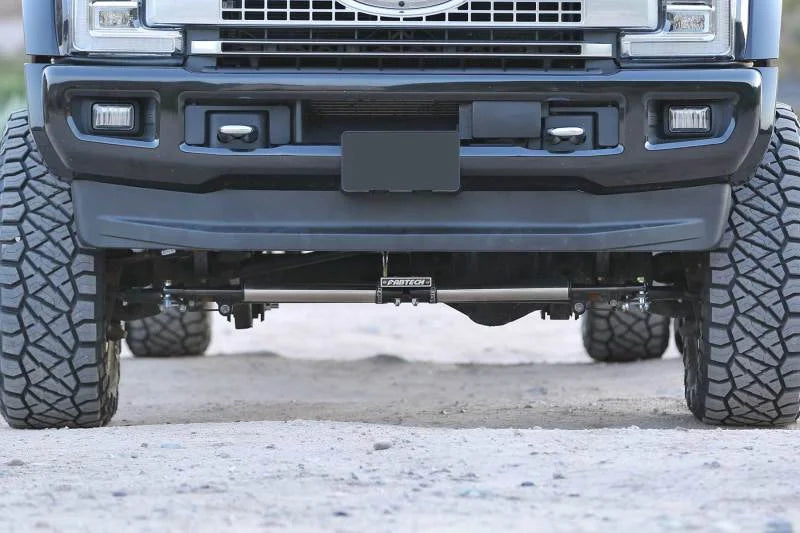 Fabtech 17-21 Ford F250/F350 4WD Dual Steering Stabilizer System w/DL 2.25 Shocks - Side View