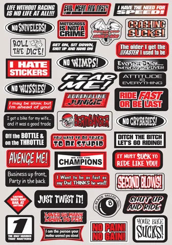 Factory Effex FX 2015 SPONSOR/LOGO STICKER SHEETS FUN PHRASES STICKER KIT 07-68012