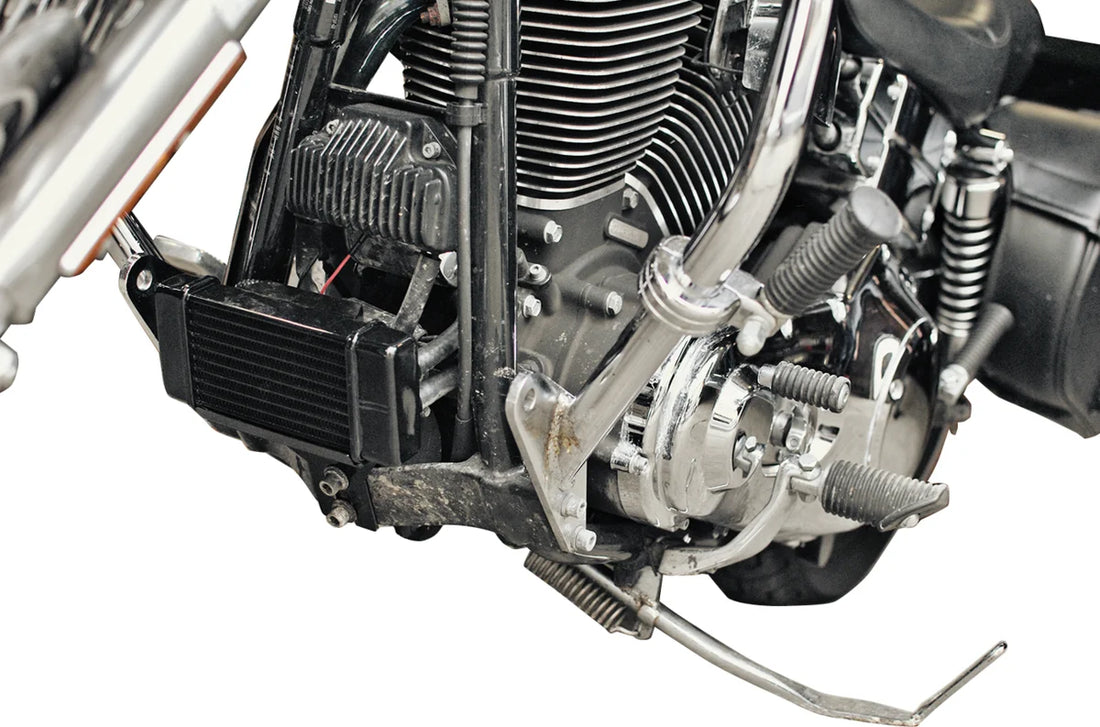 Fan-Assisted Oil Cooler Kit - Low Mount - Dyna Jagg Oil Coolers 751-FP2500-0323 - Side View