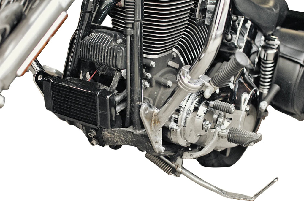 Fan-Assisted Oil Cooler Kit - Low Mount - Dyna Jagg Oil Coolers 751-FP2500-0323 - Side View