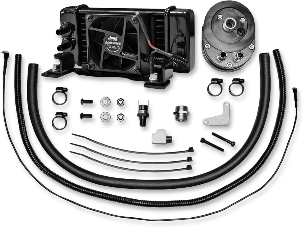Fan-Assisted Oil Cooler Kit - Low Mount - Dyna Jagg Oil Coolers 751-FP2500-0323 - Detail View