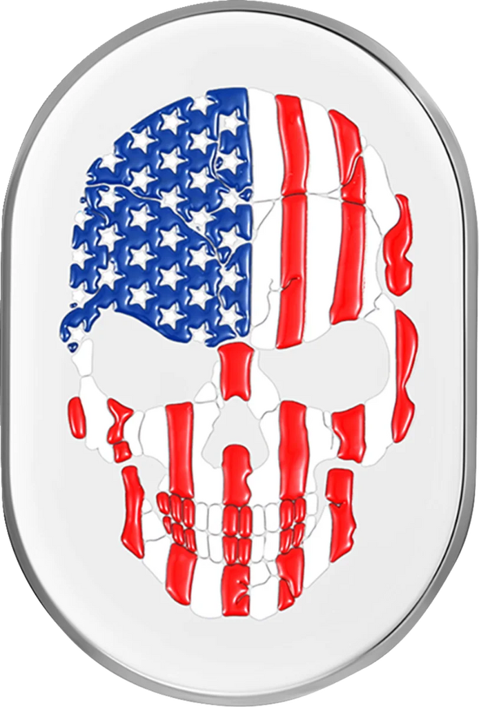 Figurati Designs Antenna Cover - Left Rear Fender - American Flag Skull - Chrome - Main Product View