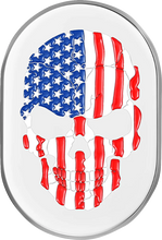 Load image into Gallery viewer, Figurati Designs Antenna Cover - Left Rear Fender - American Flag Skull - Chrome - Main Product View