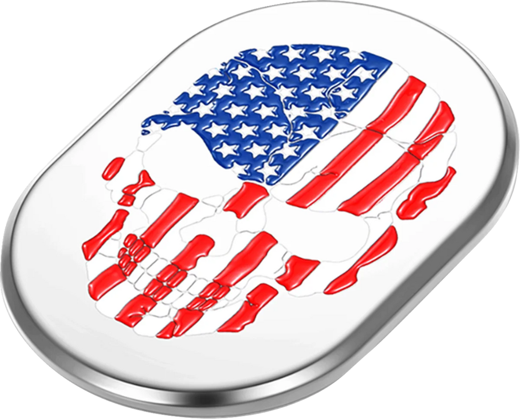 Figurati Designs Antenna Cover - Left Rear Fender - American Flag Skull - Chrome - Side View