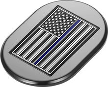Load image into Gallery viewer, Figurati Designs Antenna Cover - Left Rear Fender - Blue Line American Flag - Black - Side View