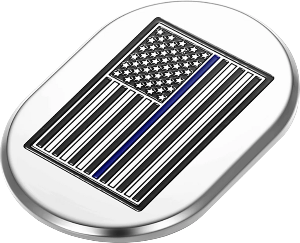Figurati Designs Antenna Cover - Left Rear Fender - Blue Line American Flag - Chrome - Side View