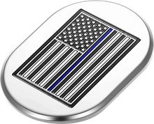 Load image into Gallery viewer, Figurati Designs Antenna Cover - Left Rear Fender - Blue Line American Flag - Chrome - Side View