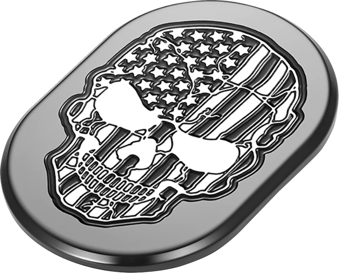 Figurati Designs Antenna Cover - Left Rear Fender - Contrast Cut American Flag Skull - Black - Side View