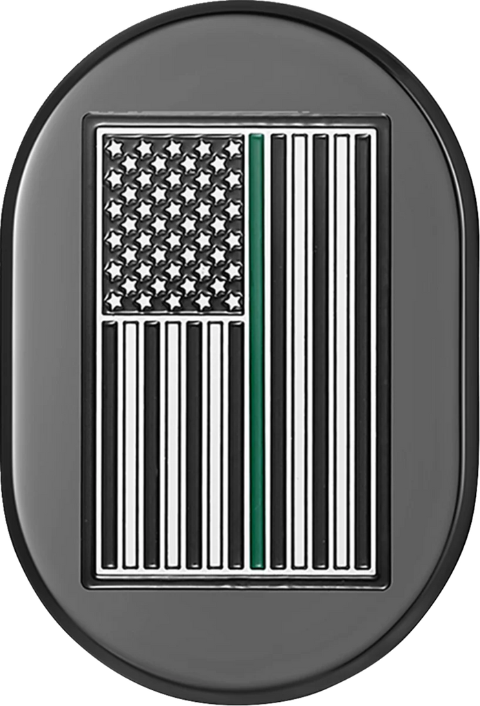 Figurati Designs Antenna Cover - Left Rear Fender - Green Line American Flag - Chrome - Main Product View