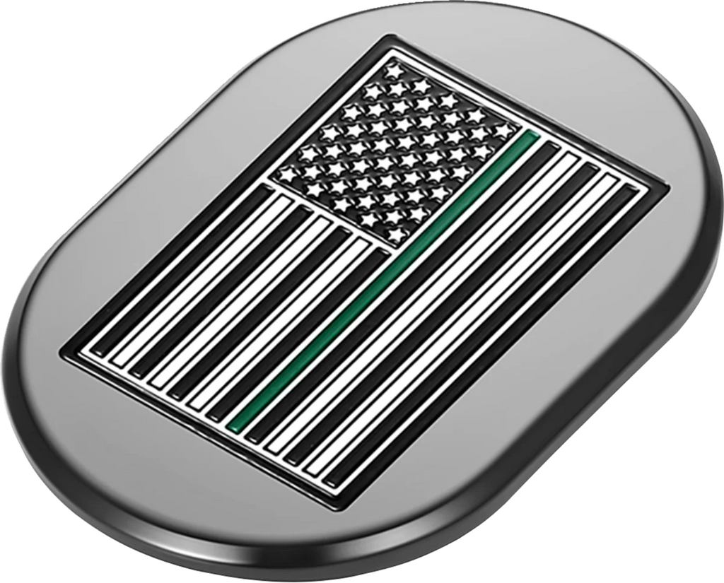 Figurati Designs Antenna Cover - Left Rear Fender - Green Line American Flag - Chrome - Side View