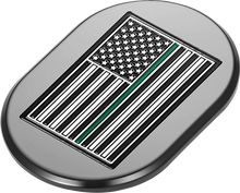 Load image into Gallery viewer, Figurati Designs Antenna Cover - Left Rear Fender - Green Line American Flag - Chrome - Side View