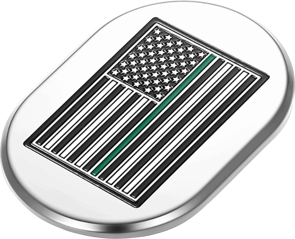 Figurati Designs Antenna Cover - Left Rear Fender - Green Line American Flag - Chrome - Side View