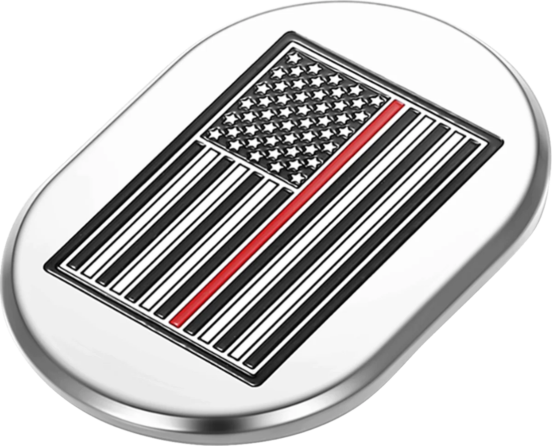Figurati Designs Antenna Cover - Left Rear Fender - Red Line American Flag - Chrome - Side View