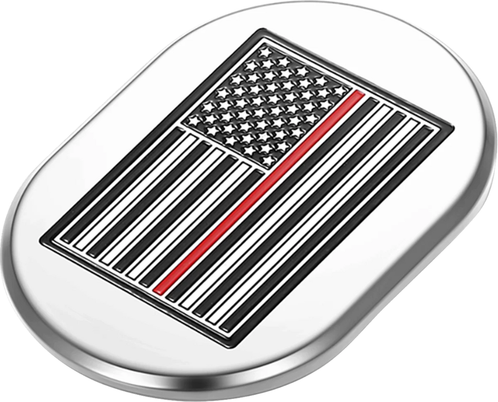 Figurati Designs Antenna Cover - Left Rear Fender - Red Line American Flag - Chrome - Side View