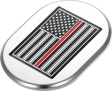 Load image into Gallery viewer, Figurati Designs Antenna Cover - Left Rear Fender - Red Line American Flag - Chrome - Side View
