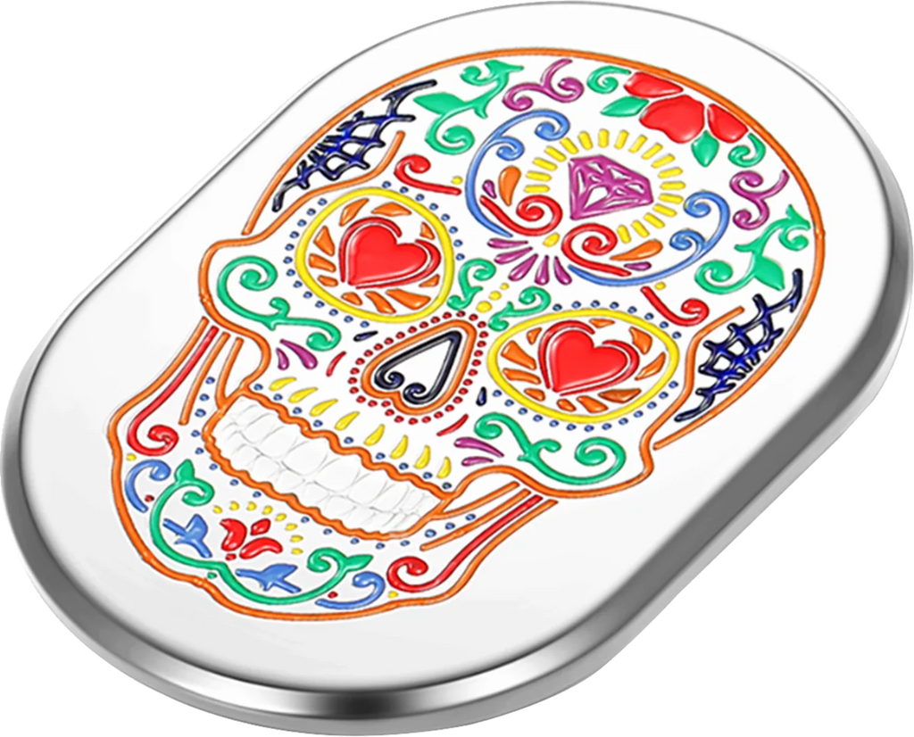 Figurati Designs Antenna Cover - Left Rear Fender - Sugar Skull - Chrome - Side View