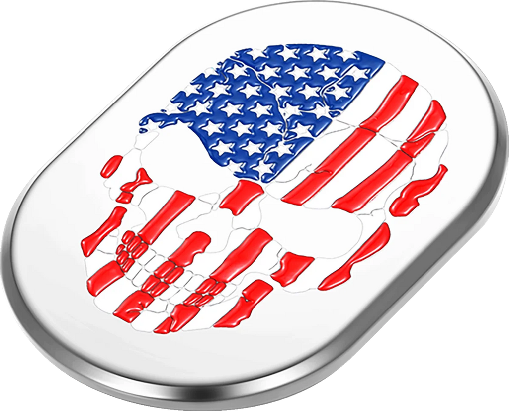 Figurati Designs Antenna Cover - Right Rear Fender - American Flag Skull - Chrome - Side View