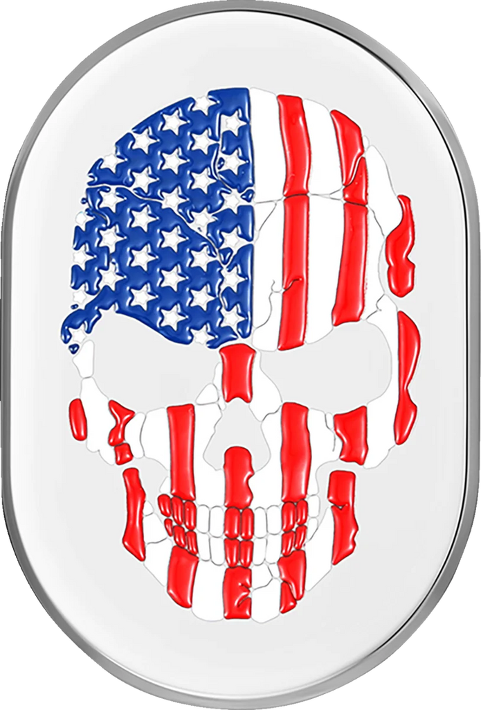 Figurati Designs Antenna Cover - Right Rear Fender - American Flag Skull - Chrome - Main Product View