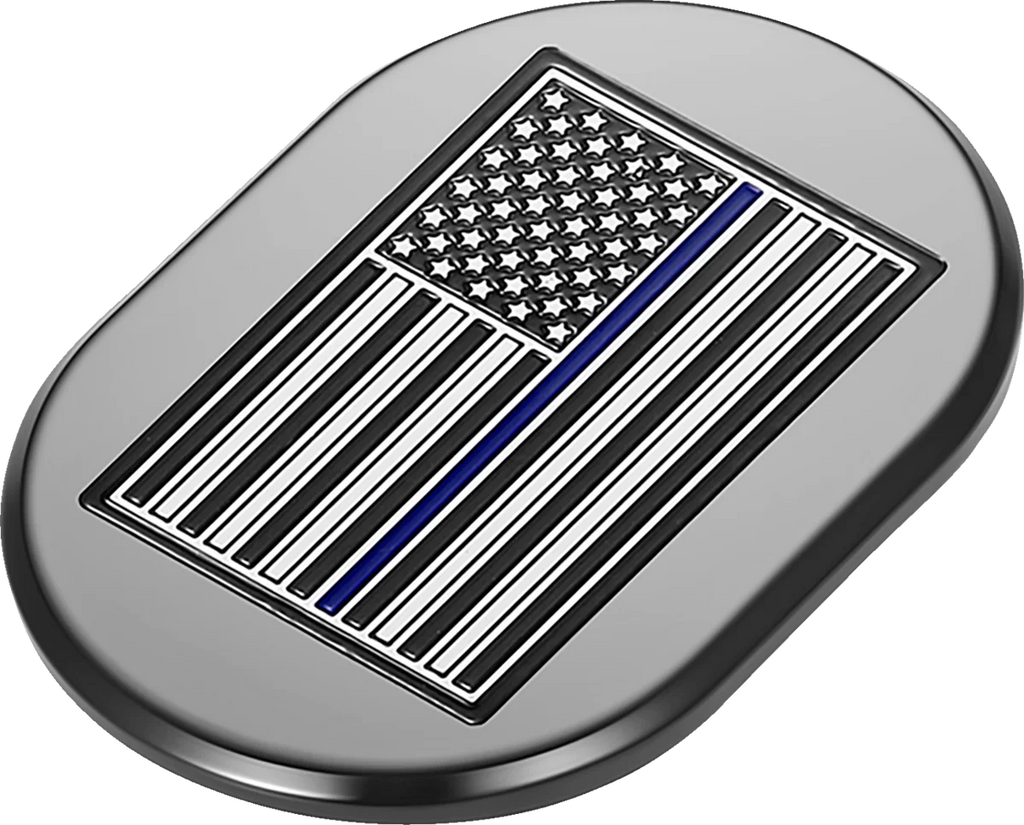 Figurati Designs Antenna Cover - Right Rear Fender - Blue Line American Flag - Black - Side View