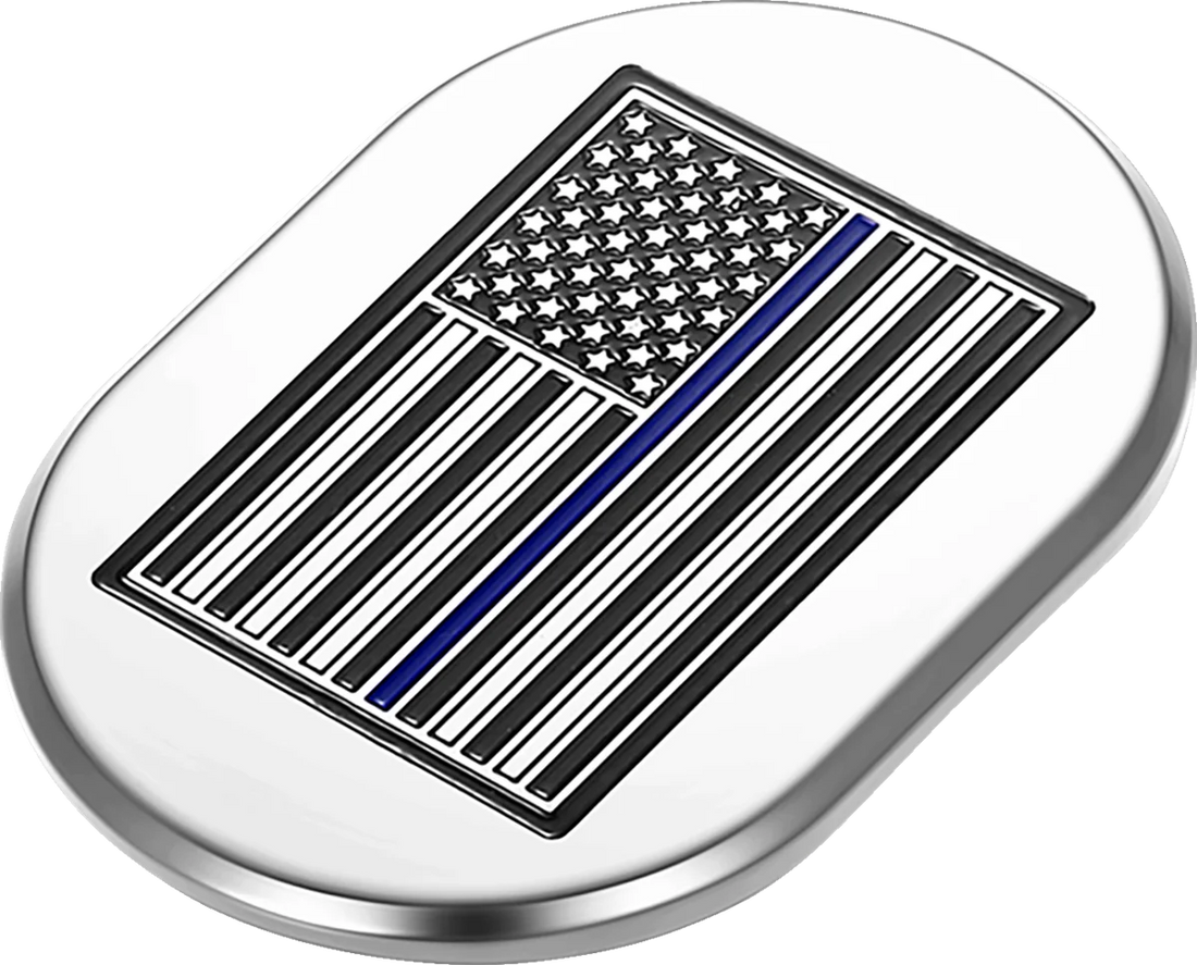 Figurati Designs Antenna Cover - Right Rear Fender - Blue Line American Flag - Chrome - Side View