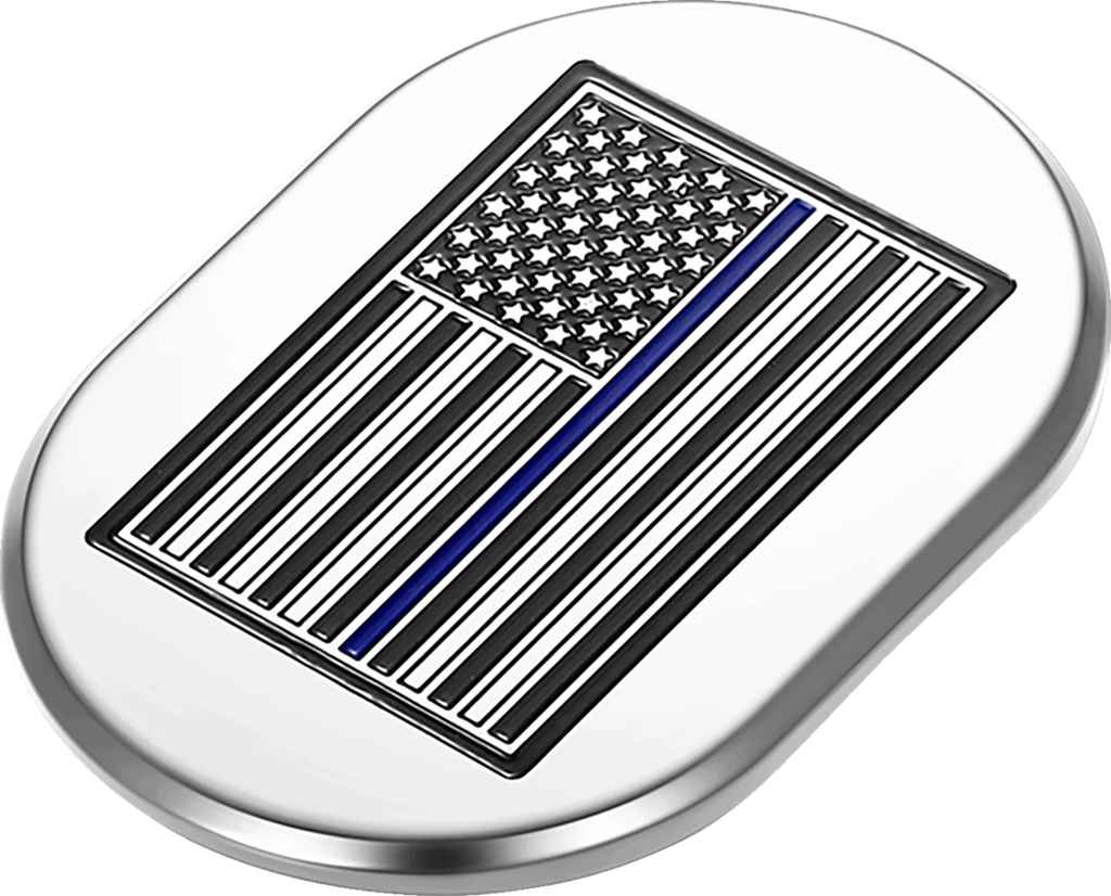 Figurati Designs Antenna Cover - Right Rear Fender - Blue Line American Flag - Chrome - Side View