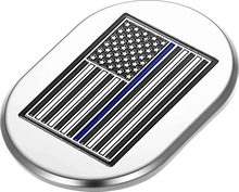 Load image into Gallery viewer, Figurati Designs Antenna Cover - Right Rear Fender - Blue Line American Flag - Chrome - Side View